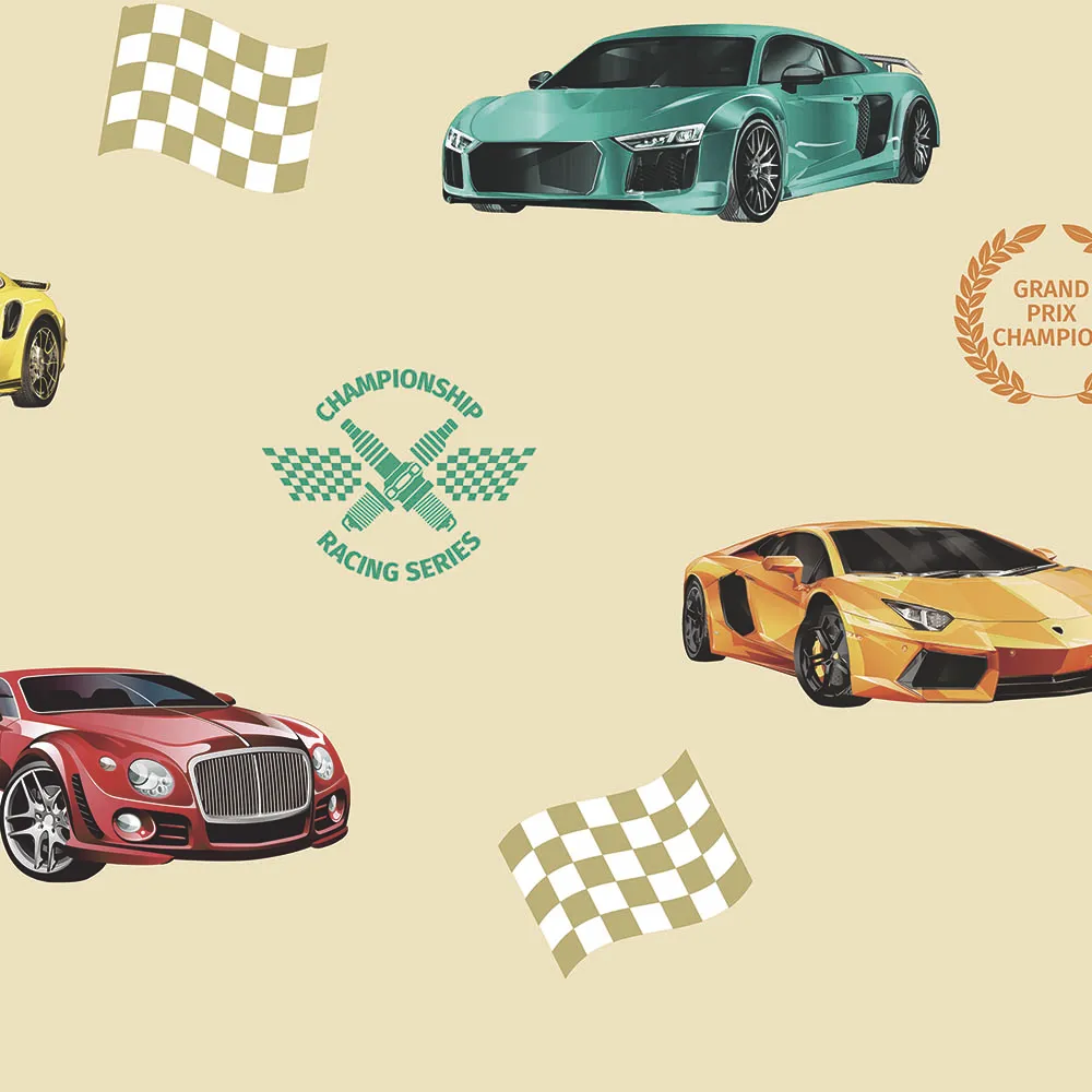 Beige Embossed Wallpaper – Playful Cars (8909-1)